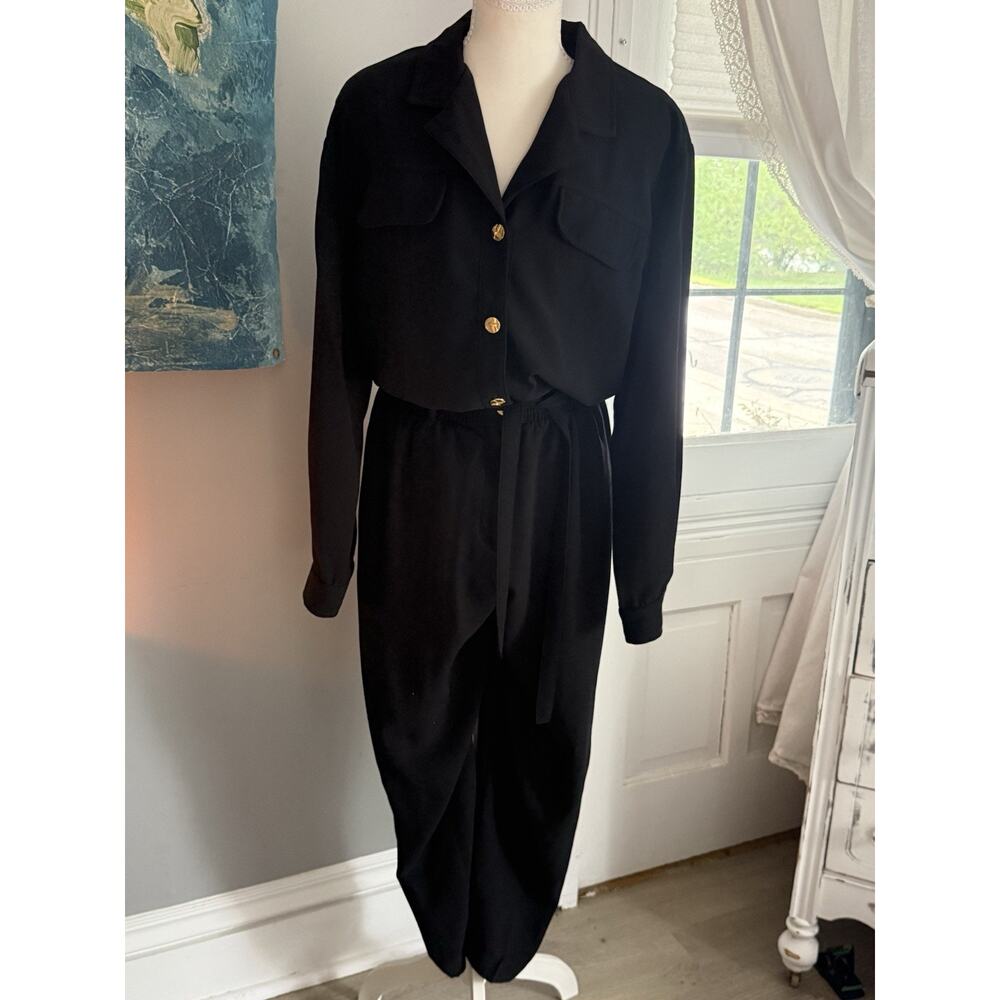 Vintage 1980s St Germain Paris Jumpsuit Silver Gray Lightweight Button Zip Sz L